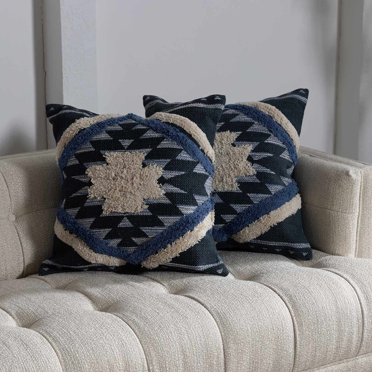 Shepardsville Navy Kilim Pattern Throw Pillow
